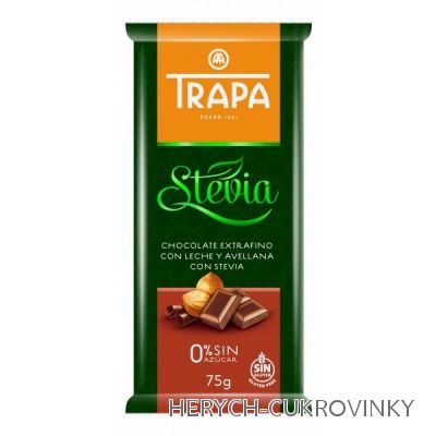 Trapa čokoláda Stévia mléčná s oříšky 75g