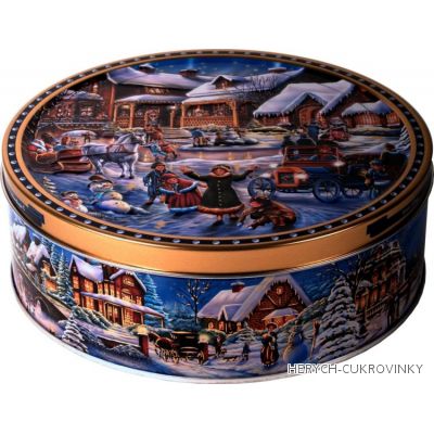 Sušenky v plechu zimní ulice modrá 400g