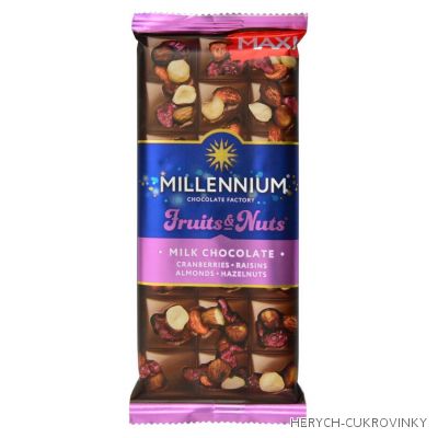 Milenium čok. 140g - ml. čok. brusinky, ořechy