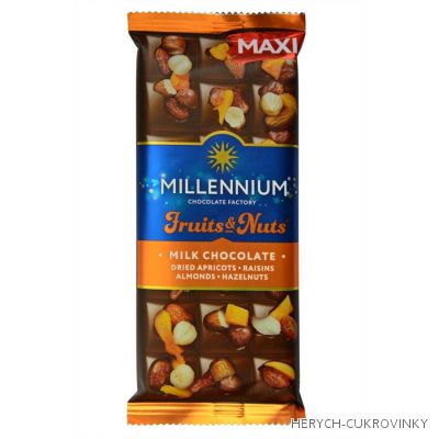 Milenium čok. 140g - ml. čok. meruňky, mandle