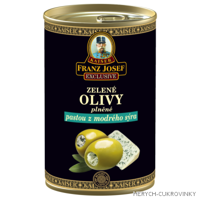 FJK Zelené olivy plněné pastou z modrého sýra 300g