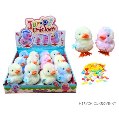 Skákací kuře duhové s bonb. 5g / 12 Ks