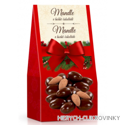 Vánoční mandle v hořké čok. červená 150g